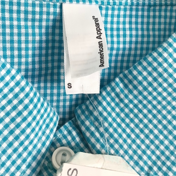 Mens XS-S New American Apparel Short Sleeve Button Lt Blue Shirt Cotton USA Made - Picture 10 of 16